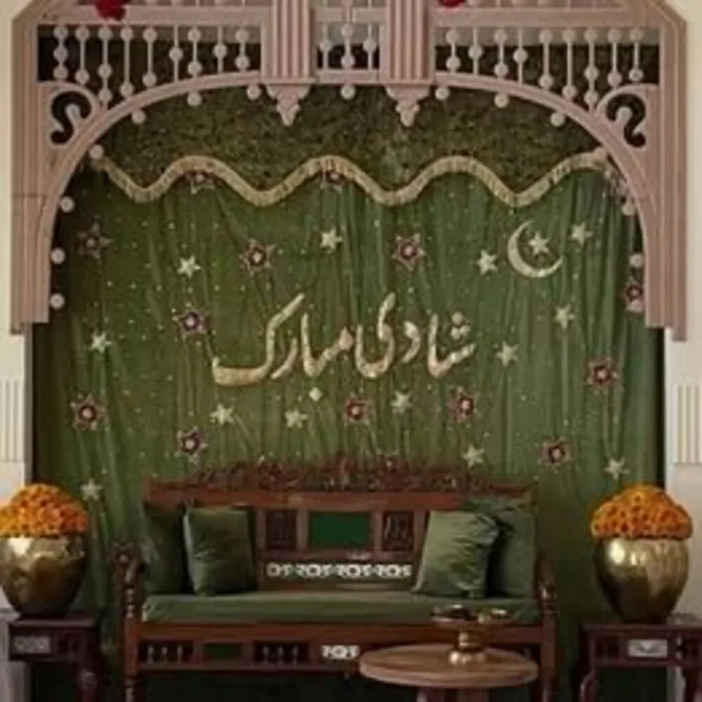 WEDDING MEHNDI KI RAAT SILK BACKDROP VINTAGE DESIGN HANDMADE